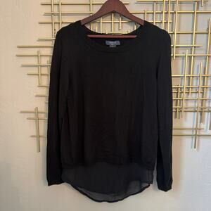 Verve Blues Black Layered Chiffon Hem Lightweight Sweater Top L